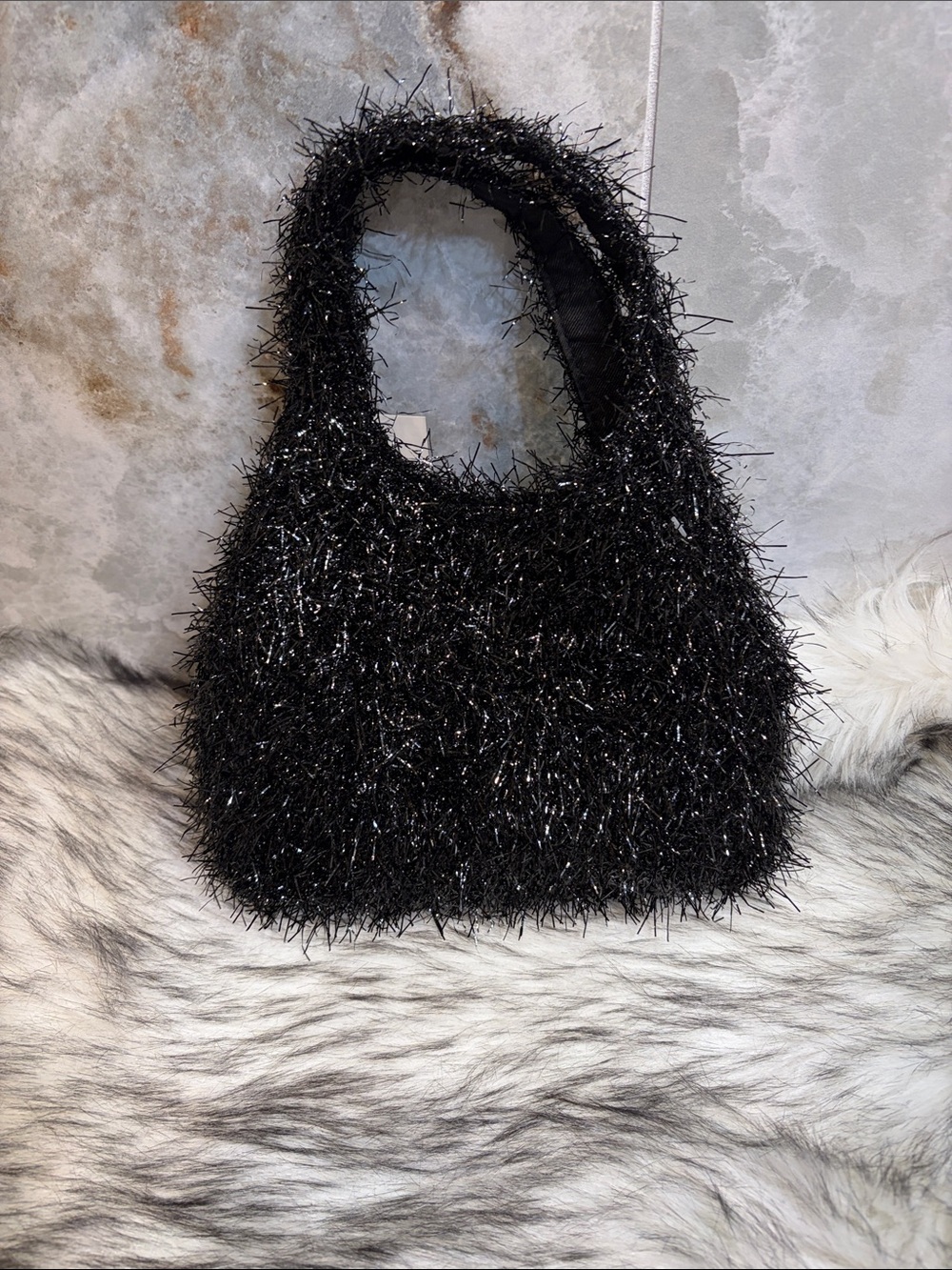 A new Day Black Sparkle Tinsel Shoulder Bag - Chic Evening Purse